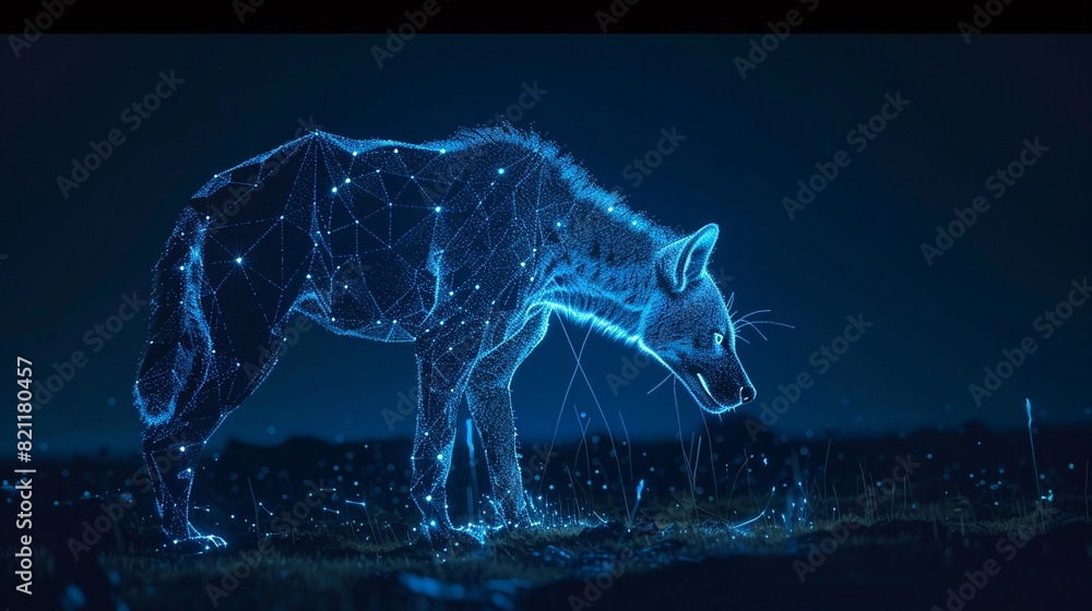 A charcoal glow hyena silhouette in a nightscape bold outline