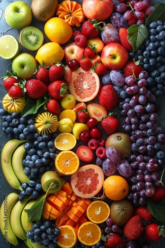 A variety of fruits arranged in a visually appealing way.