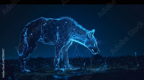 A charcoal glow hyena silhouette in a nightscape bold outline