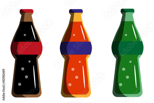 Ilustración y vector de botellas de gaseosas. Iconos, diseño grafico y fondos para tiendas, empresas o sitio web.