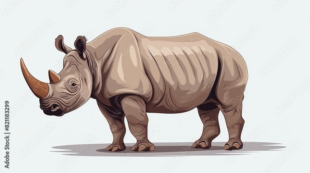 Fototapeta premium rhinoceros solitary against a stark white background