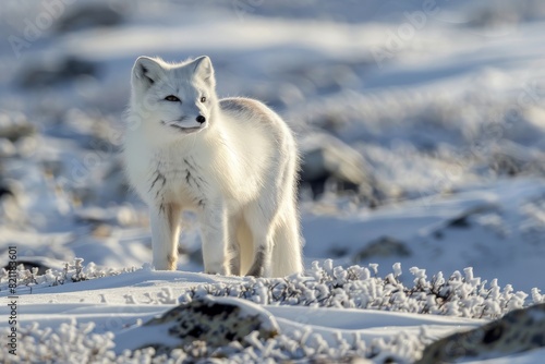 Arctic Fox Standing on Snowy Terrain in the Arctic. Created with Generative AI. photo