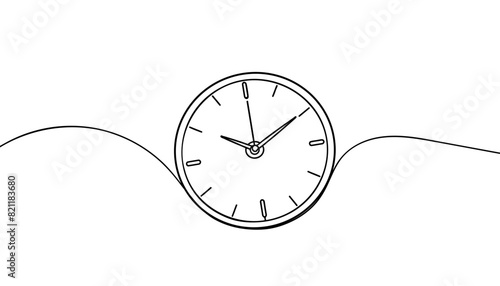 Continuous one line drawing clock icon with doodle hand drawn style. Self drawing. Vector illustration on white background.