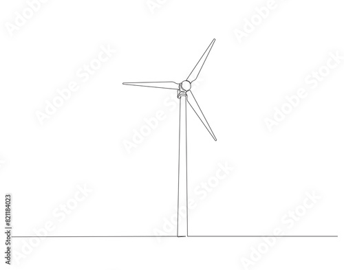 Continuous one line drawing of wind turbine. One line drawing illustration of windmill energy. Generator machine concept continuous line art. Editable outline.
