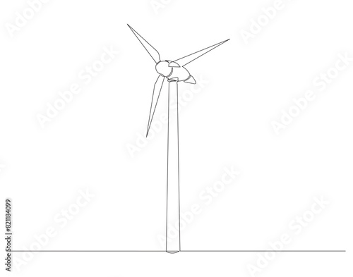Continuous one line drawing of wind turbine. One line drawing illustration of windmill energy. Generator machine concept continuous line art. Editable outline.
