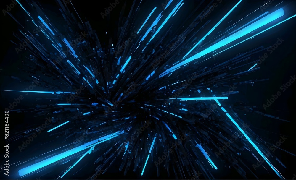 Fototapeta premium Abstract black with blue neon glowing light