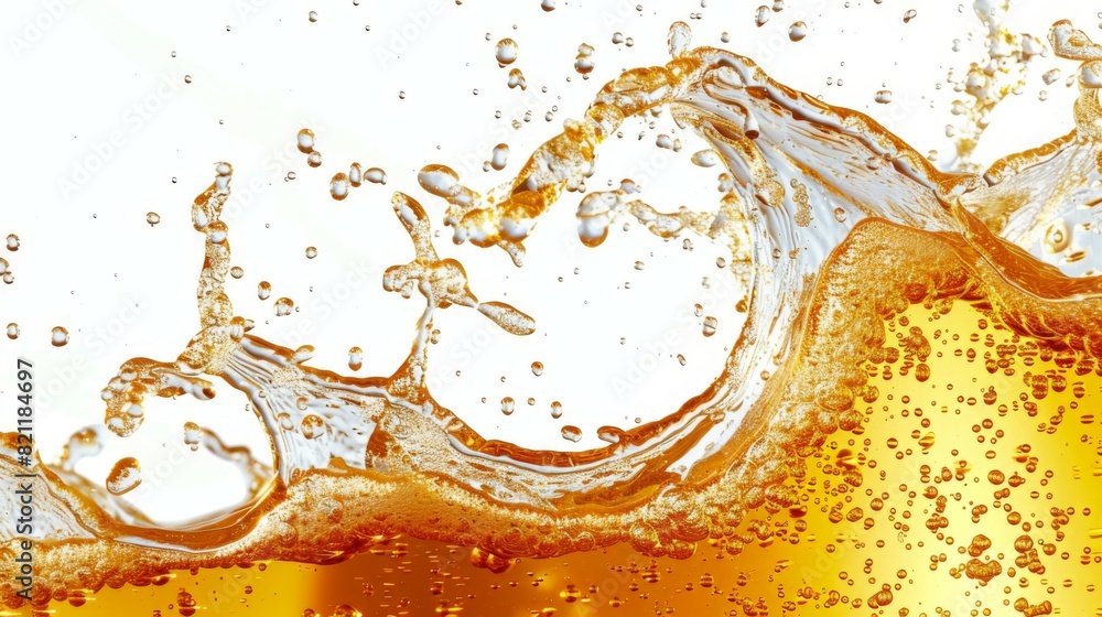 A splash of liquid with bubbles and foam, appetizing beer background A splash of liquid with bubbles and foam, appetizing beer background