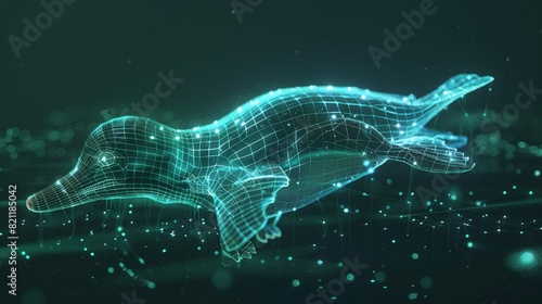 A seafoam glow platypus silhouette in a nightscape bold outline