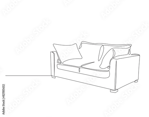 Continuous one line drawing of modern sofa. One line drawing illustration of couch. Furniture for living room concept continuous line art. Editable outline.