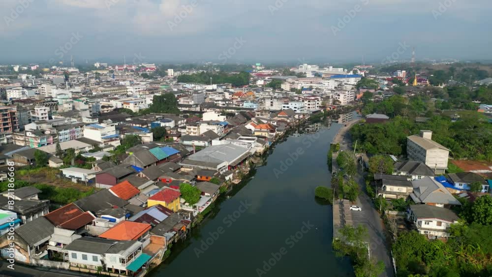 View of the city of Chanthaburi in Thailand and the river from the air View of the city of Chanthaburi in Thailand and the river from the air