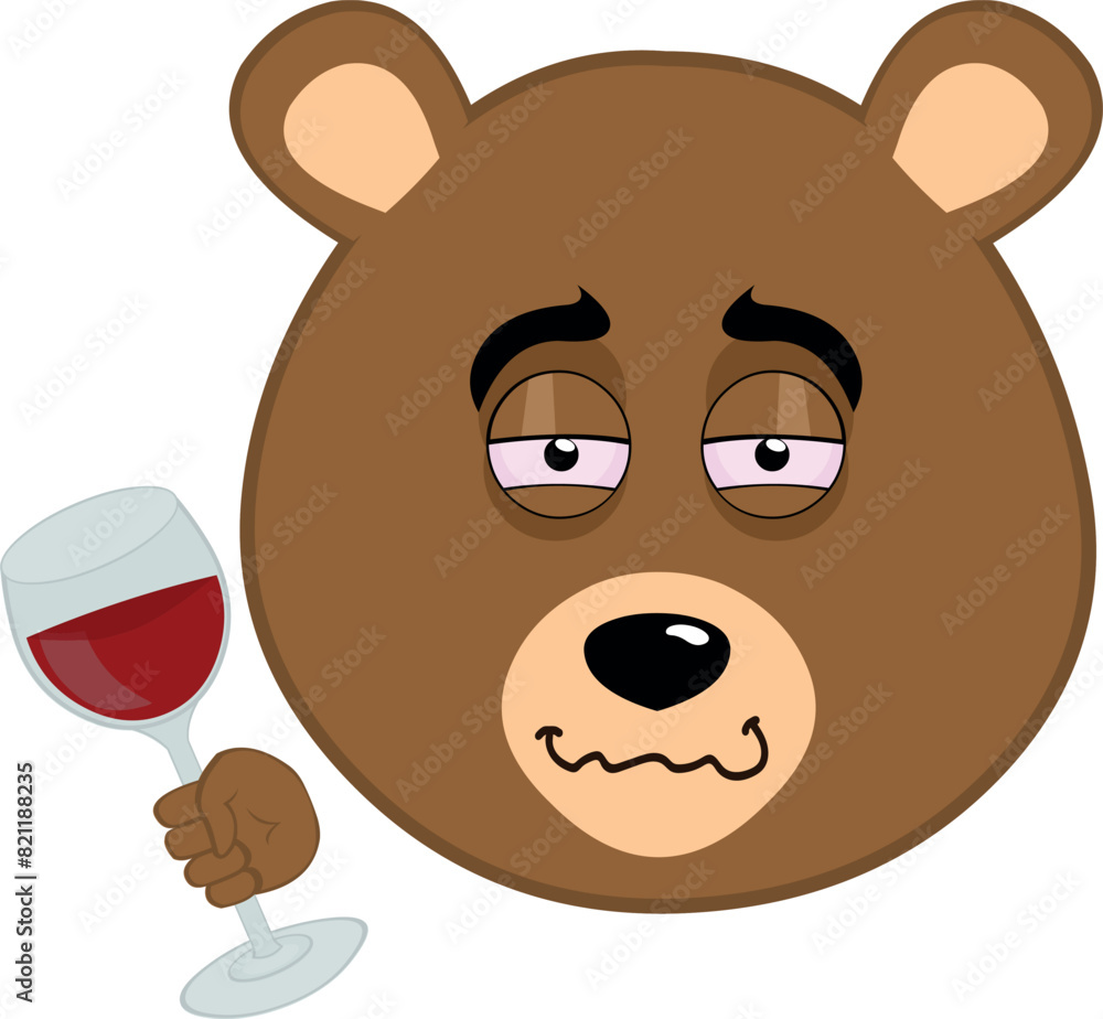 vector illustration face brown grizzly bear cartoon drunk holding wine glass with his hands vector illustration face brown grizzly bear cartoon drunk holding wine glass with his hands