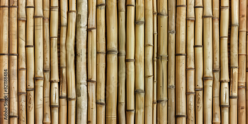 Light brown bamboo poles together as a wall background texture 