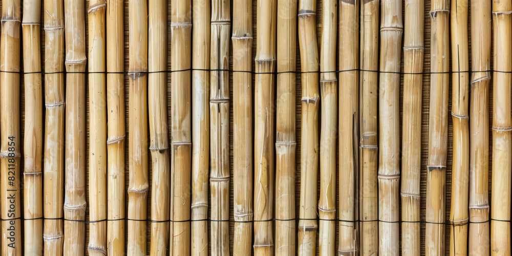 Fototapeta premium Light brown bamboo poles together as a wall background texture