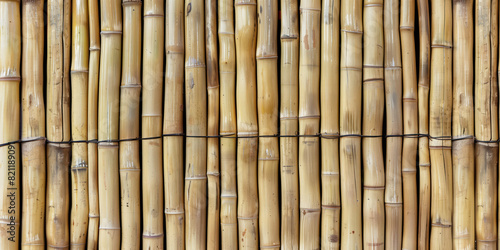 Light brown bamboo poles together as a wall background texture 