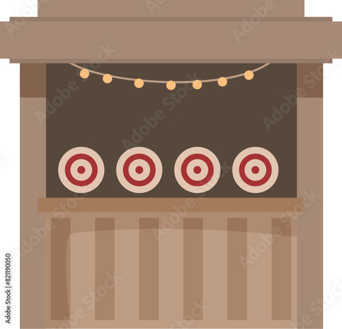 Flat vector design of a colorful shooting game stall with targets, perfect for funfair themed graphics