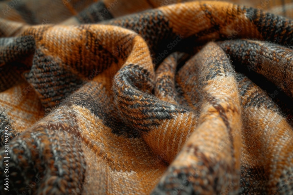 A piece of fabric with a checkered pattern and a brown and gray color A piece of fabric with a checkered pattern and a brown and gray color