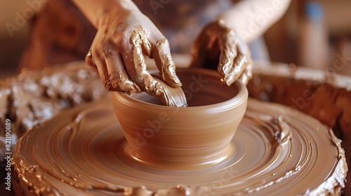 A potter's wheel spinning as clay takes shape into a graceful vessel