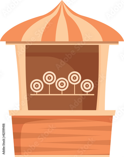 Colorful and playful cartoon shooting gallery booth at the fairground carnival game with wooden structure and vector illustration for recreational entertainment and family fun activity