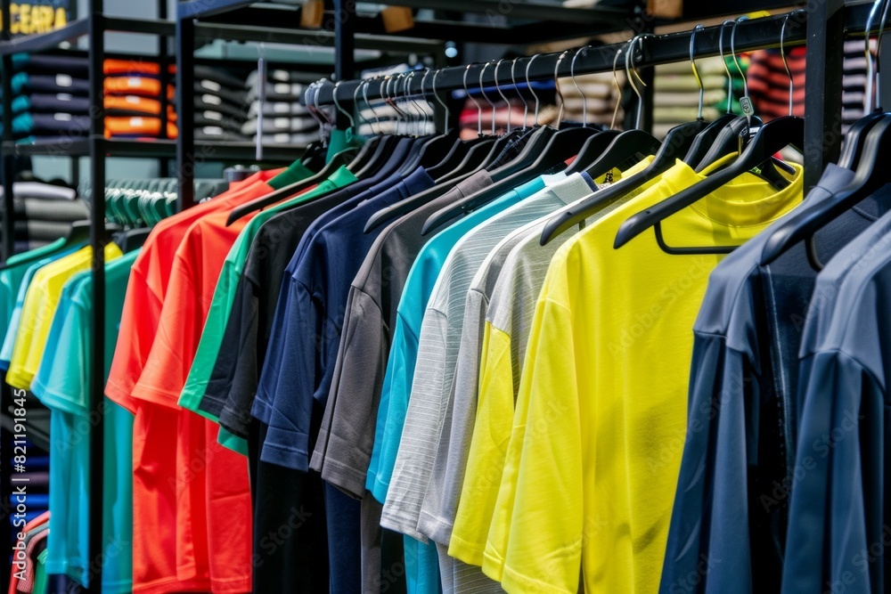 A rack of clothes with a variety of colors and styles, clothing retail store A rack of clothes with a variety of colors and styles, clothing retail store