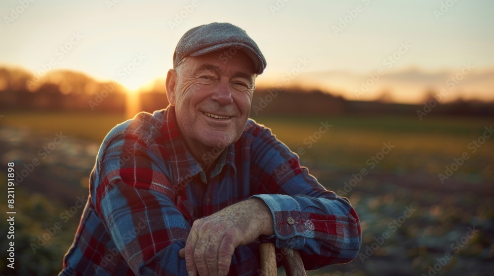 Smiling Farmer at Sunset Time Smiling Farmer at Sunset Time