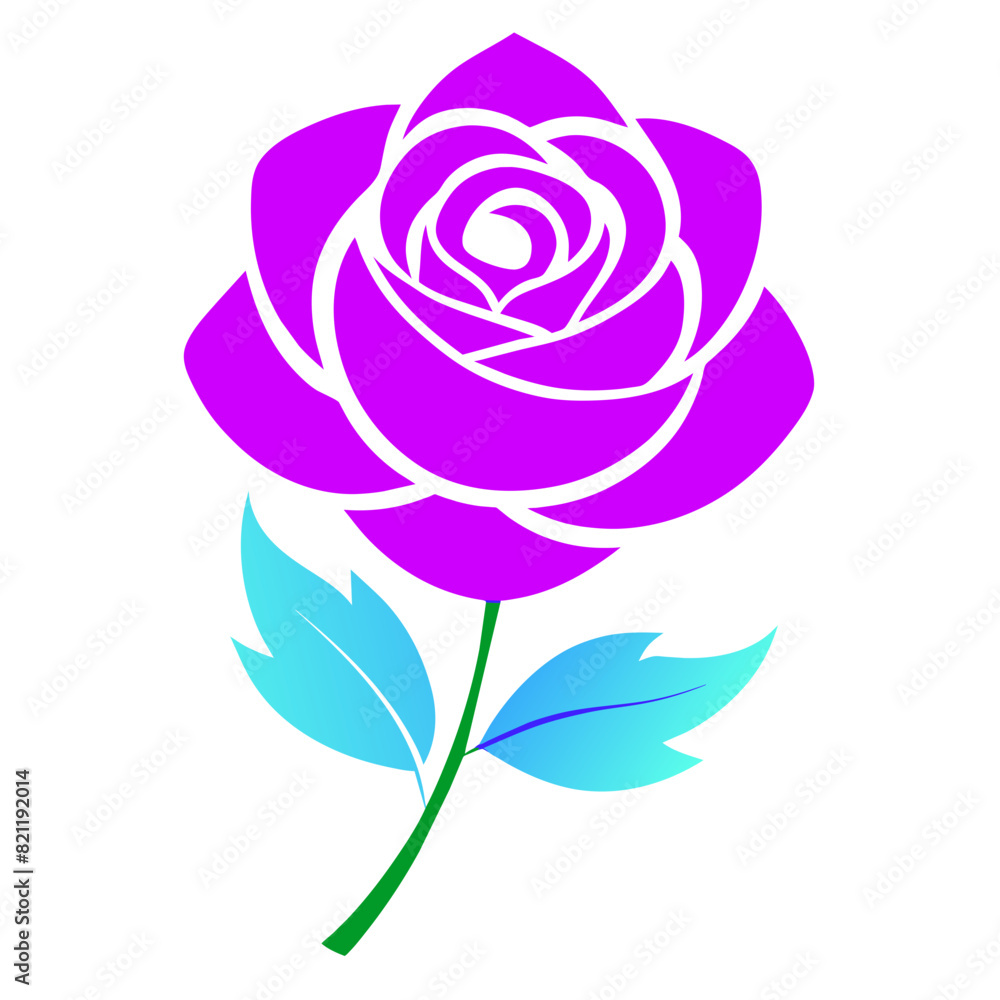 vibrant vector illustration of a purple rose with blue leaves, symbolizing uniqueness and beauty vibrant vector illustration of a purple rose with blue leaves, symbolizing uniqueness and beauty
