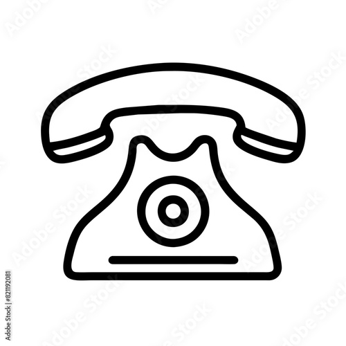 black and white vector illustration of a vintage rotary telephone, showcasing its iconic design