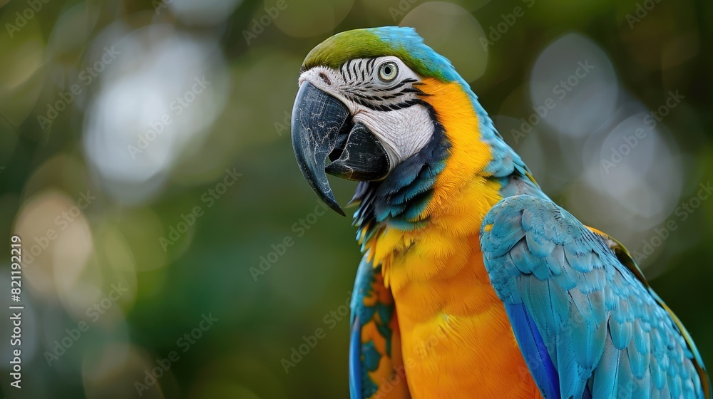 Majestic Blue and Yellow Parrot Perched on Tree Branch