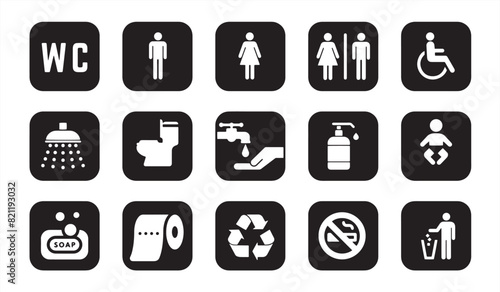 Toilet vector icons set, male or female restroom wc. Set of toilet sign
