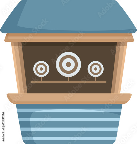 Simplistic digital drawing of a whimsical shooting range booth with targets