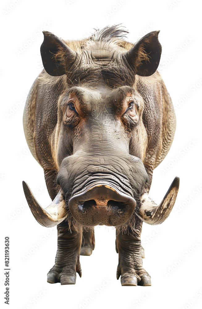 Fototapeta premium Warthog Front View Isolated on Transparent Background 