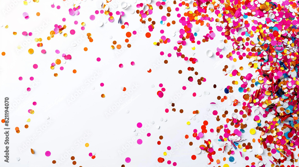 An eye-catching confetti scene with blank space for your personalized text, perfect for creating attention-grabbing invitations or announcements for your next event or party on solid white background,