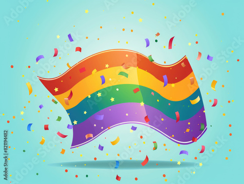 Vibrant flat cartoon poster with a rainbow ribbon for Pride Month celebration. Engaging design with copy space, suitable for community events and advocacy. © Mongkol