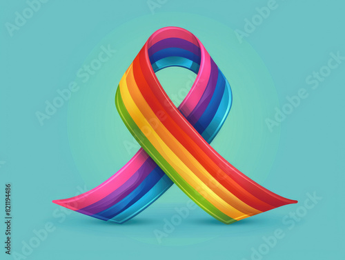 Creative Pride Month poster featuring a rainbow ribbon in flat cartoon style with copy space. Highlighting LGBTQ+ rights and promoting social justice and unity.