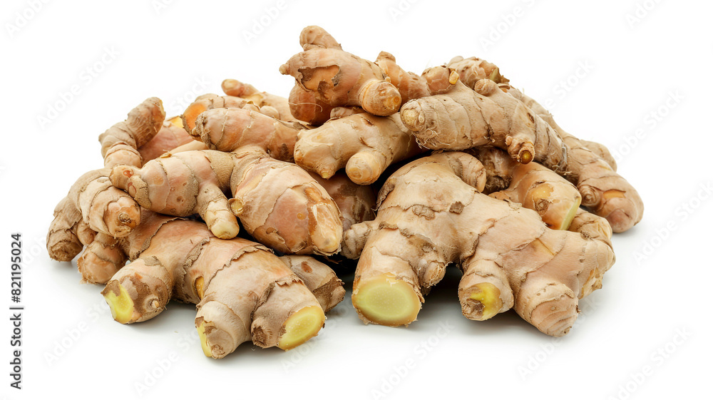 A pile of fresh ginger isolated on a white background A pile of fresh ginger isolated on a white background