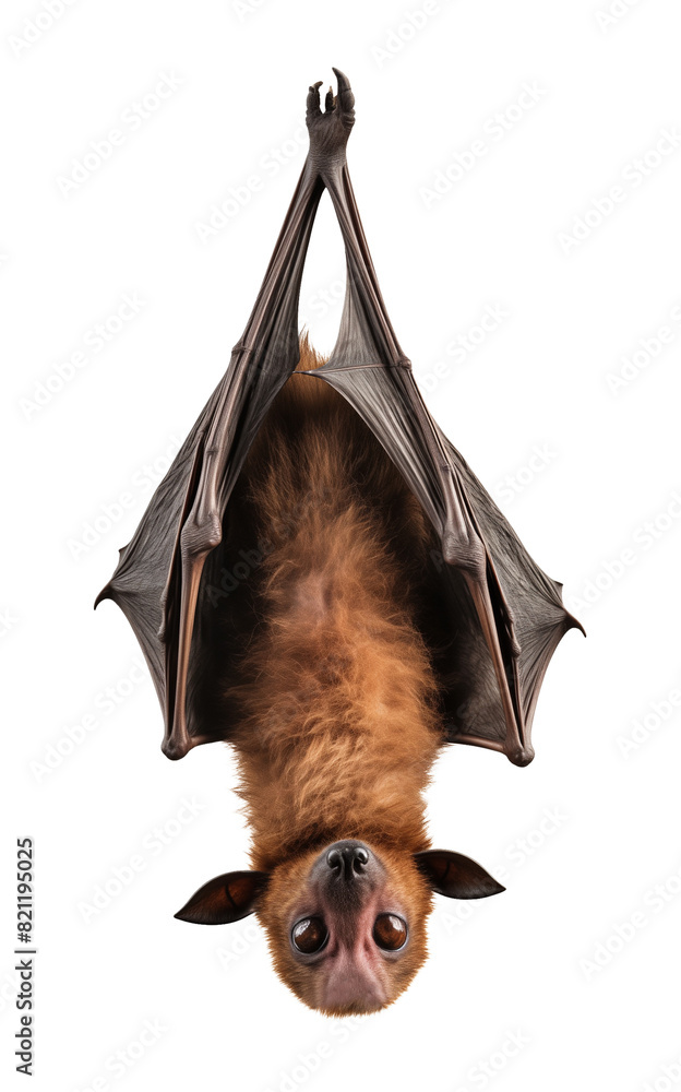 Obraz premium Bat Hanging Upside Down Isolated on Transparent Background