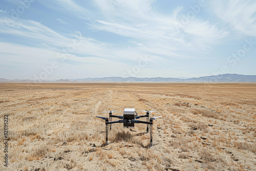 a single, high-tech American farming tool that uses AI to optimize water usage, captured on a backdrop of a dry © Kowit