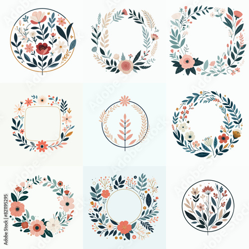 set of floral frame elements for design
