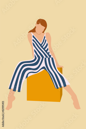 Contemporary Striped Women Art Illustration Background