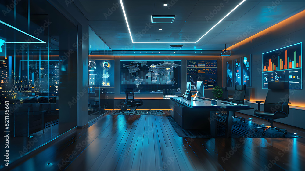 Advanced AI Financial Analysis Tools Transforming Decision Making in Business Intelligence Futuristic Office Room Scene Advanced AI Financial Analysis Tools Transforming Decision Making in Business Intelligence Futuristic Office Room Scene