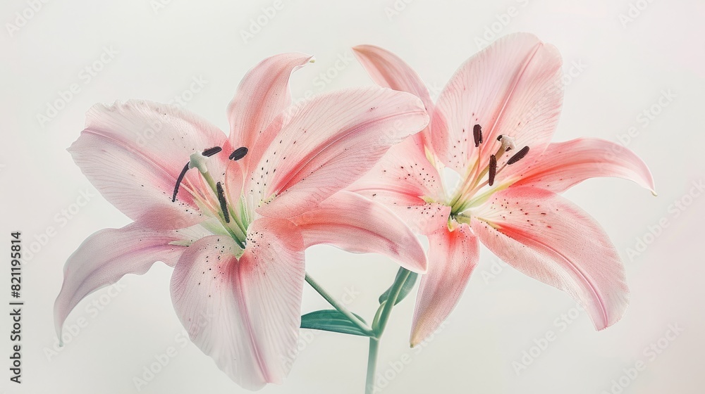 Pink lily with translucent petals isolated on white background. Pink lily with translucent petals isolated on white background.