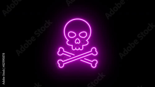 Neon skull crossbones icon animation, slow blink. Glowing neon jolly roger sign, looped slow flashing animation. Pirate skull emoji, corsair cranium, danger, death warning, skeleton. Sequence 9 colors photo