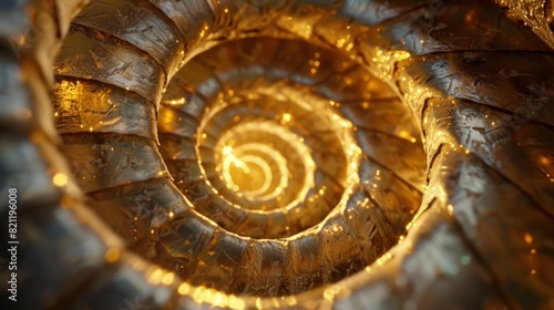 The image is a close-up of a golden spiral