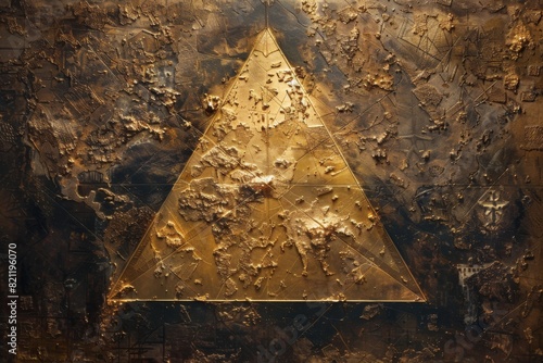 The image is a glowing triangle made of metal with a rough texture