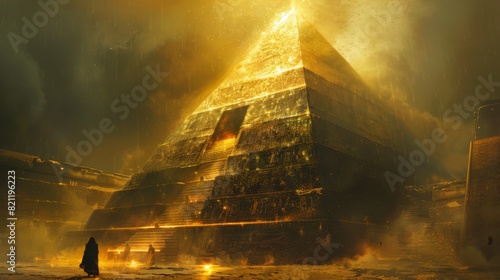 The image shows a giant pyramid made of gold.