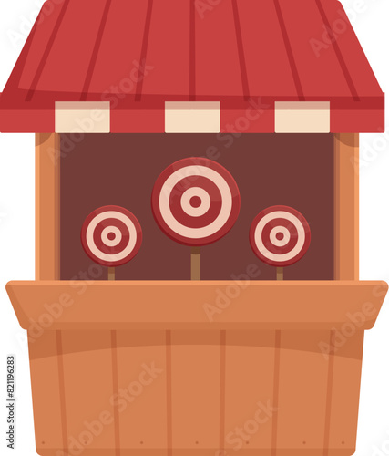 Illustration of a colorful, wooden shooting range kiosk with targets, in a flat design style