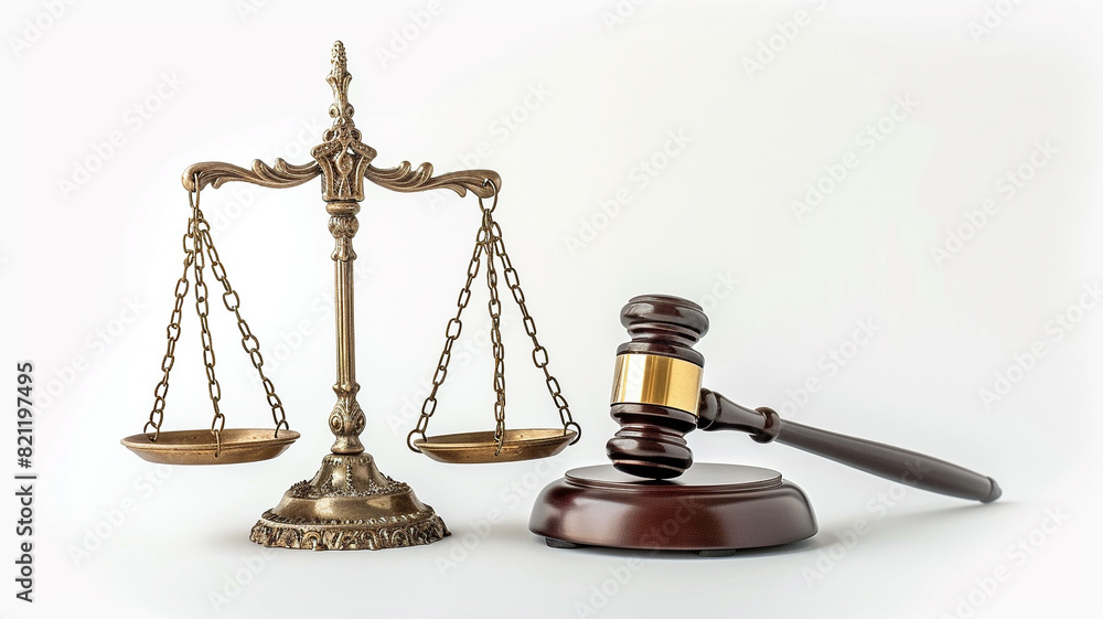 Scales of justice and gavel on a white background Scales of justice and gavel on a white background
