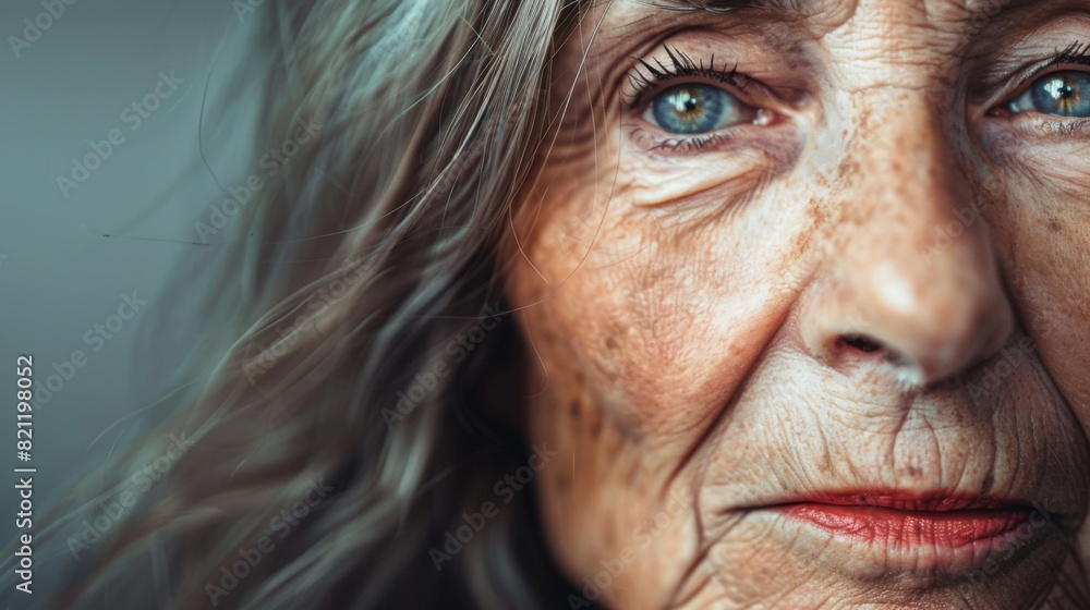 Mature woman's face with wisdom lines, reflecting a life well-lived. Mature woman's face with wisdom lines, reflecting a life well-lived.