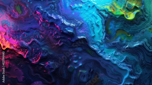 Conceptual topographical map effect with a glowing, liquid tempera background, random color mix photo