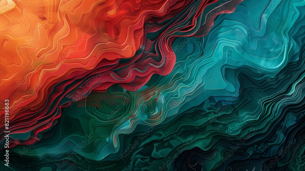 Modern tempera art with random color mix, liquid glowing topographical map effect, abstract style Modern tempera art with random color mix, liquid glowing topographical map effect, abstract style