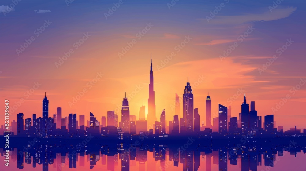 Fototapeta premium Panoramic skyline with iconic skyscrapers defining the silhouette of the city.